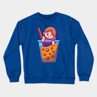 Cute Girl Loving Bubble Tea Cartoon Crewneck Sweatshirt